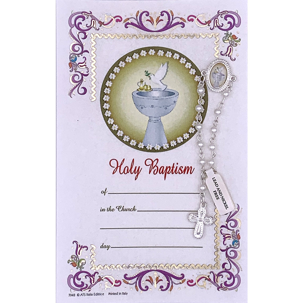 Decade Rosary Pin on Decorative Parchment Paper - Pink Baptism