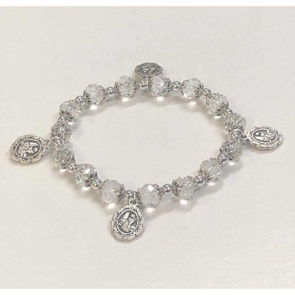 Clear Glass Stretch Bracelet With First Communion Charms