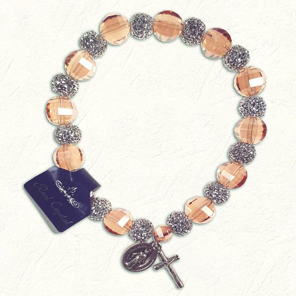 Peach Colored Crystal Stretch Bracelet with Silver Orbitals