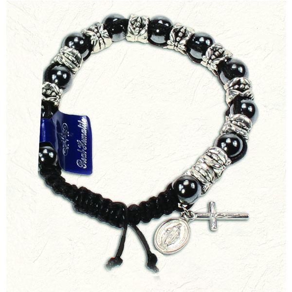 Black Slip Knot Bracelet with Hematite and Silver Tone Beads