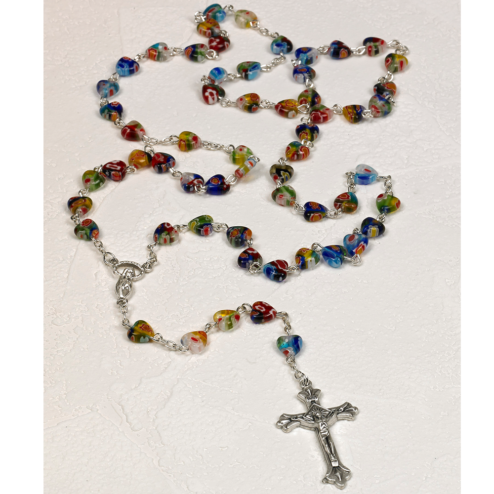 Heart Shaped Imitation Murano Glass Bead Rosary