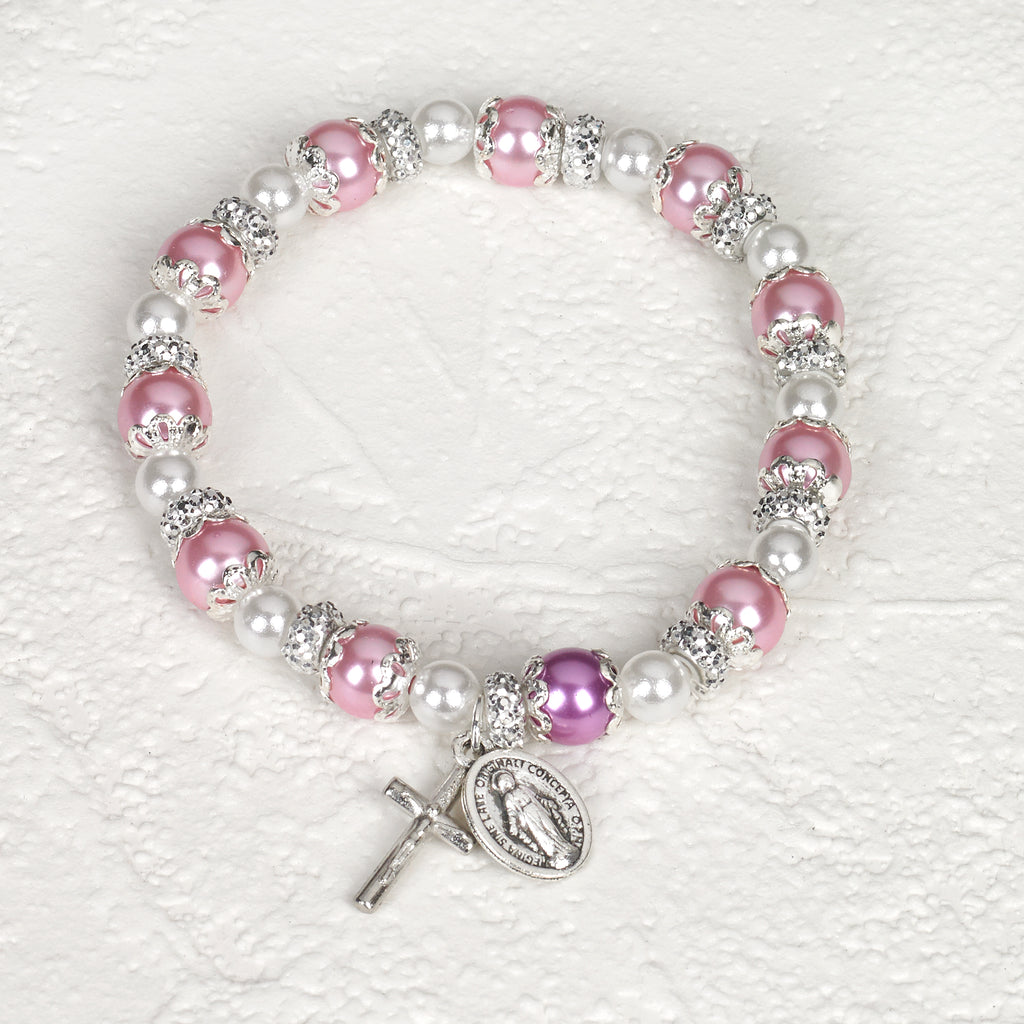 Pink Rosary Bracelet with Pearl - Pack of 4