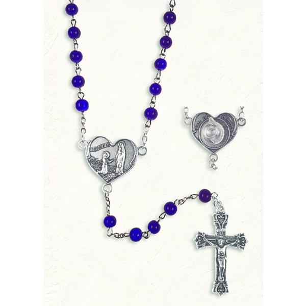 Blue Cat's Eye Rosary with Genuine Lourdes Water