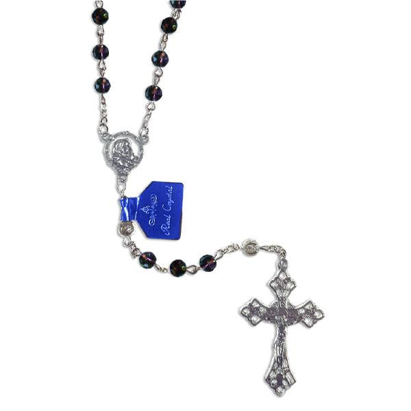 AB Crystal Rosary with Silver Filigree Our Father Beads - Black