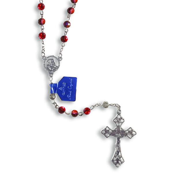 AB Crystal Rosary with Silver Filigree Our Father Beads - Red