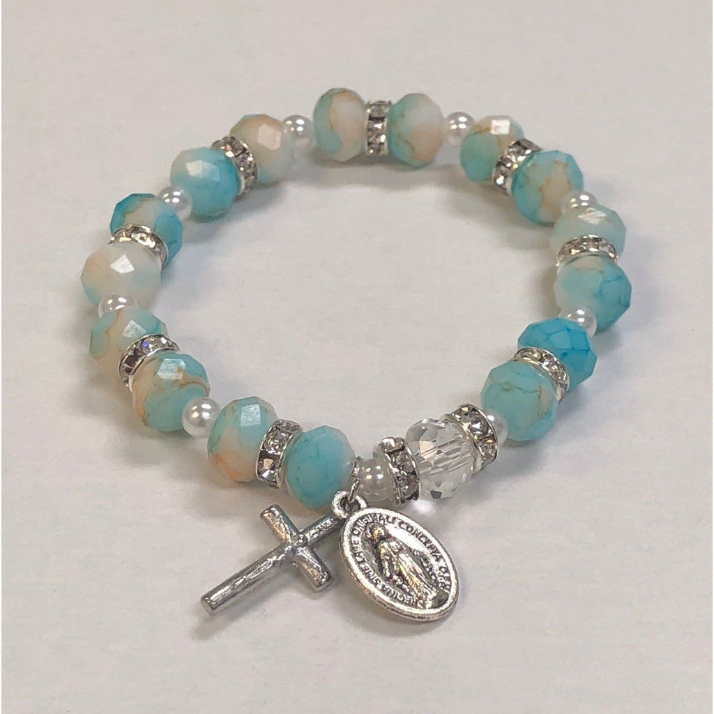Children's Size Skytan Blue Glass Stretch Bracelet