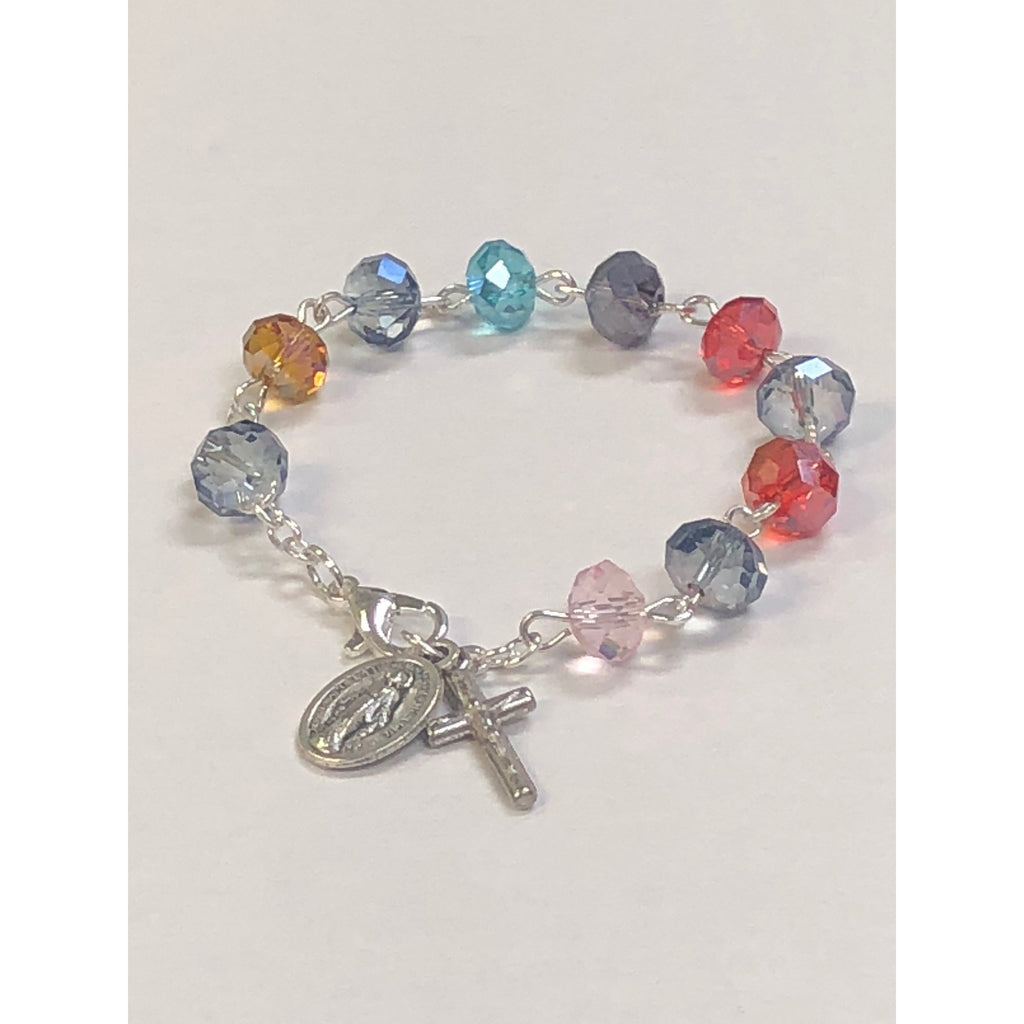 Child's Size Multi Color Crystal Bracelet With Lobster Claw Clasp