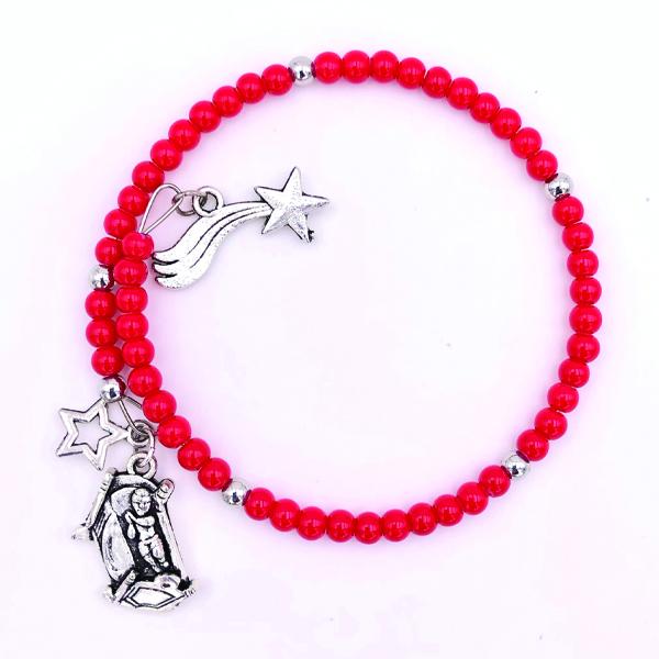 Red Bracelet with Silver-Tone Charms
