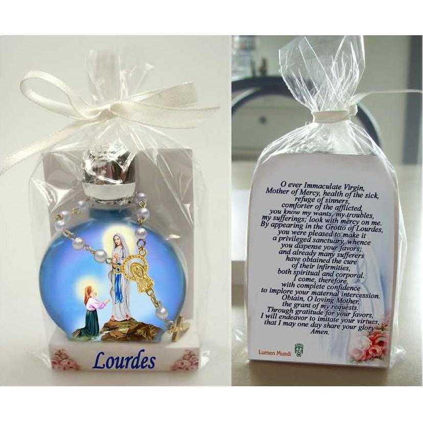 Bundled Lady of Lourdes Holy Water Bottle with Decade Rosary Gift Combo Set