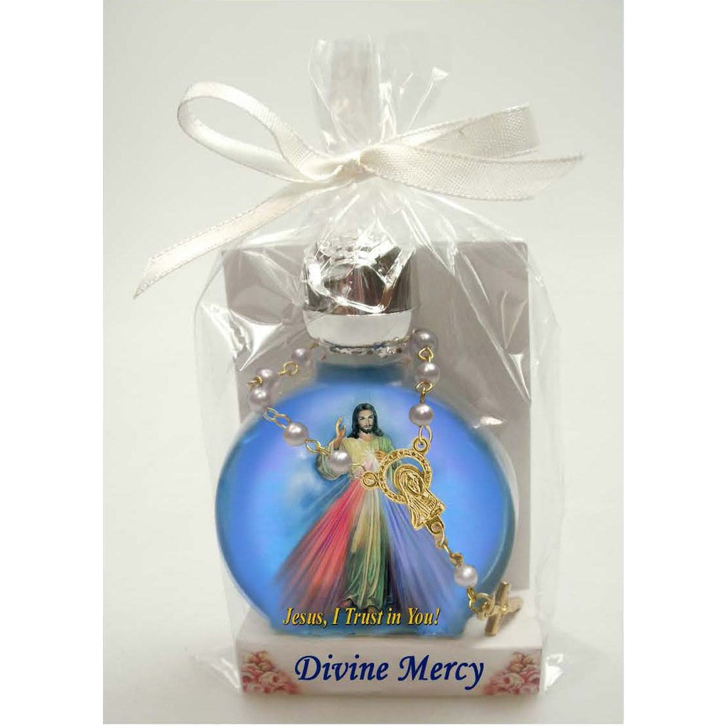 Divine Mercy Stained Glass Bottle with Decade Rosary Combo