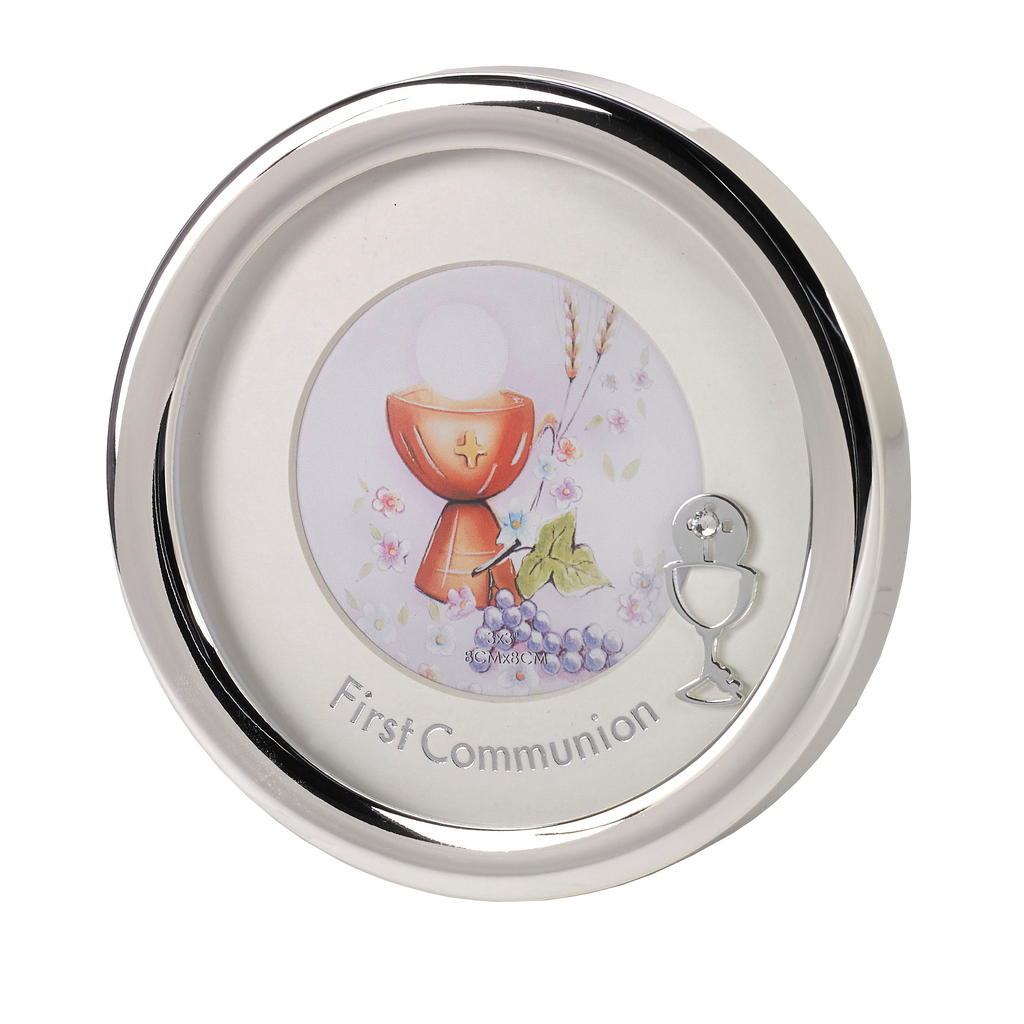 5-1/2 Inch Quality Silver Tone Round First Communion Frame