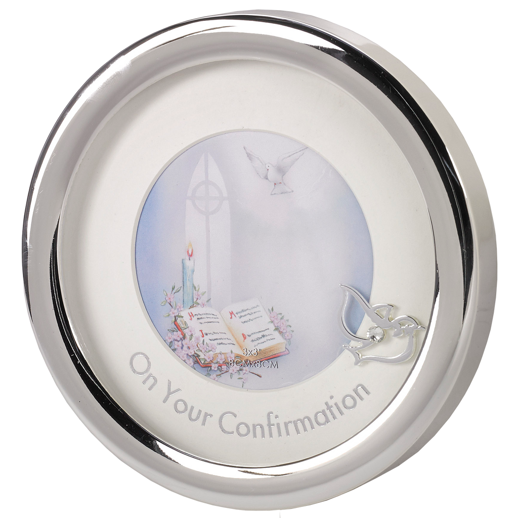 5-1/2 Inch Round Silver Tone Confirmation Frame