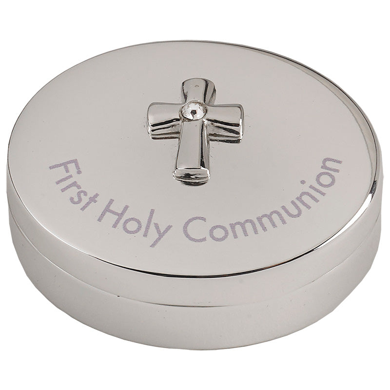 2 x 1-3/4 inch Premium Quality Silver Tone First Communion Heirloom Rosary Box with First Holy