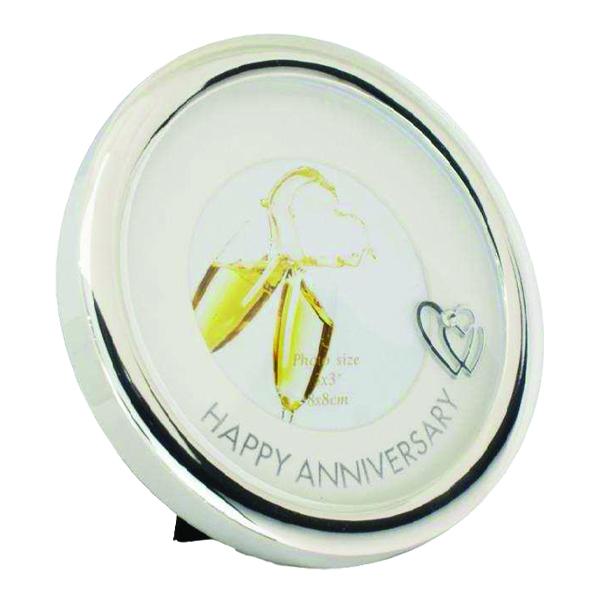 Happy Anniversary Round Silver-plated Picture Frame