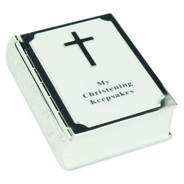 Silver-plated My Christening Keepsakes Book Shaped Box