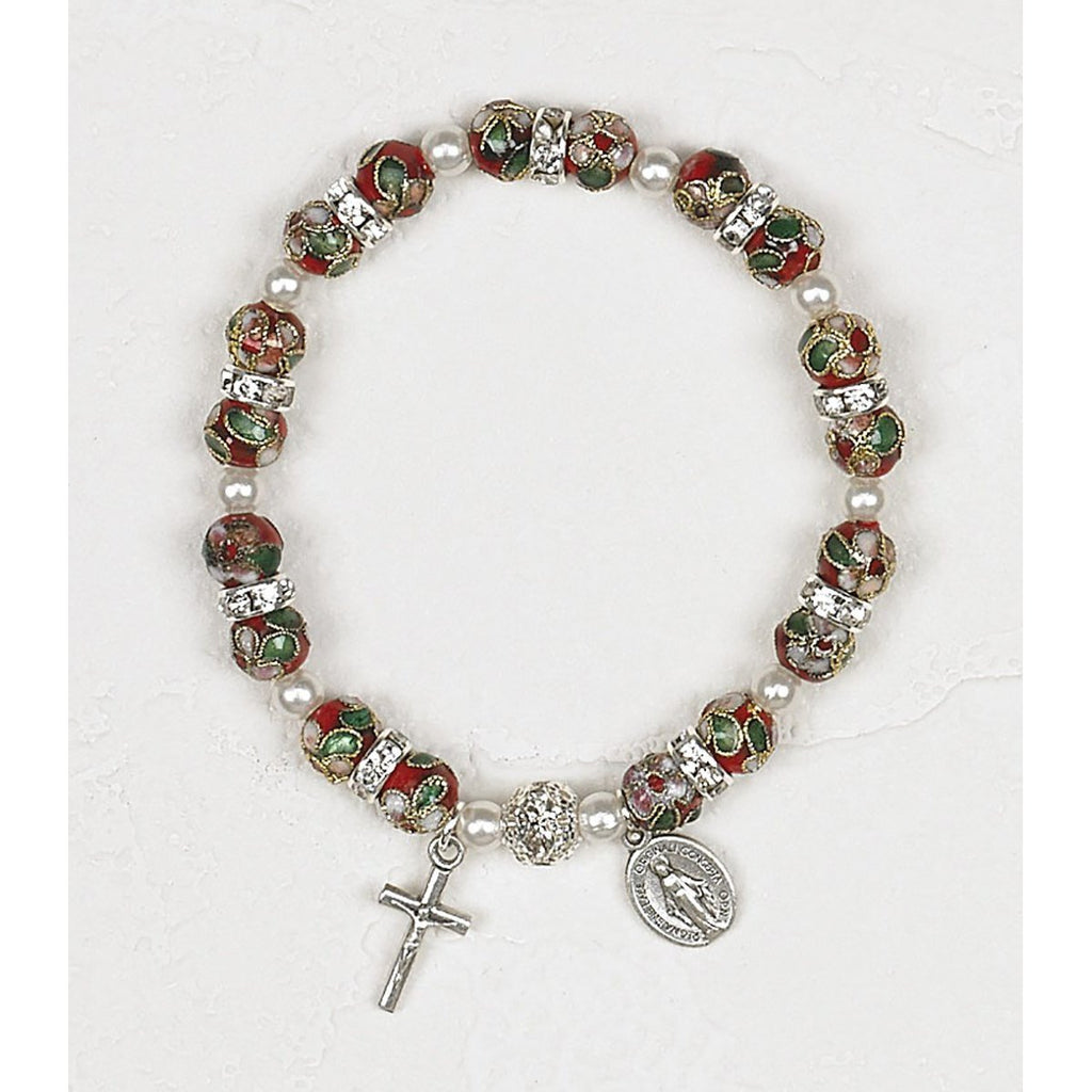 Red Cloisonne Saint Stretch Bracelets with Saintrass Crystals