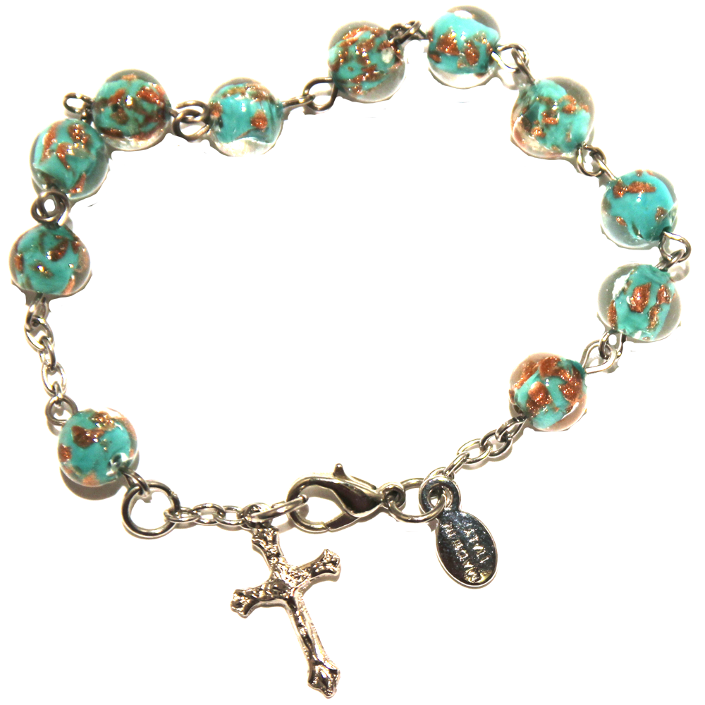 Turquoise Genuine Murano Silver-Tone Rosary Bracelet with Sommerso Beads