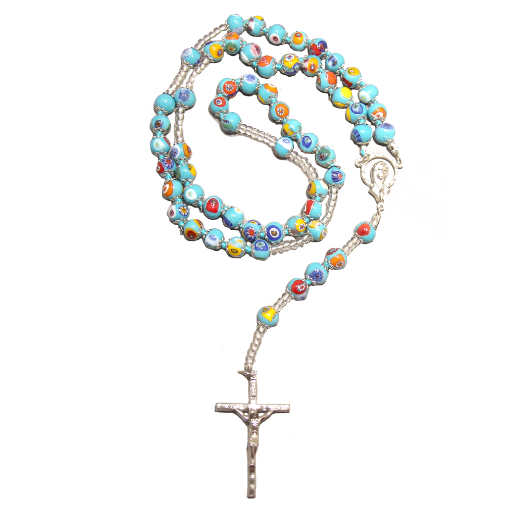 Turquoise Genuine Murano Rosary with handknotted Mosaic Beads