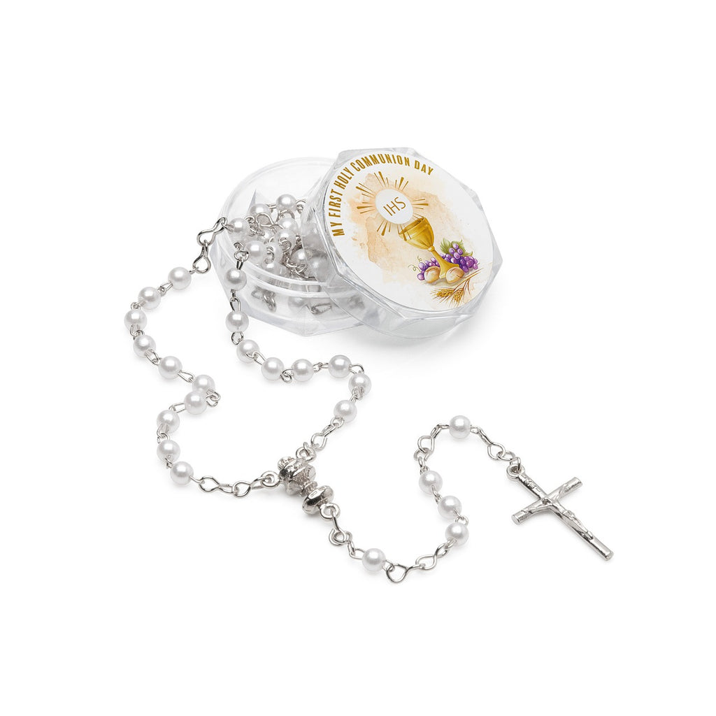 4mm White Communion Rosary with Acrylic box