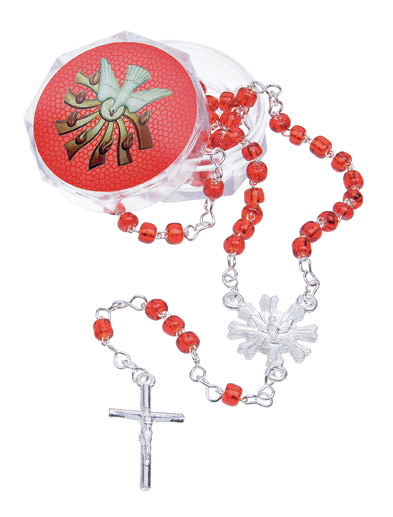 Red Seed Bead Confirmation Rosary with Acrylic Box