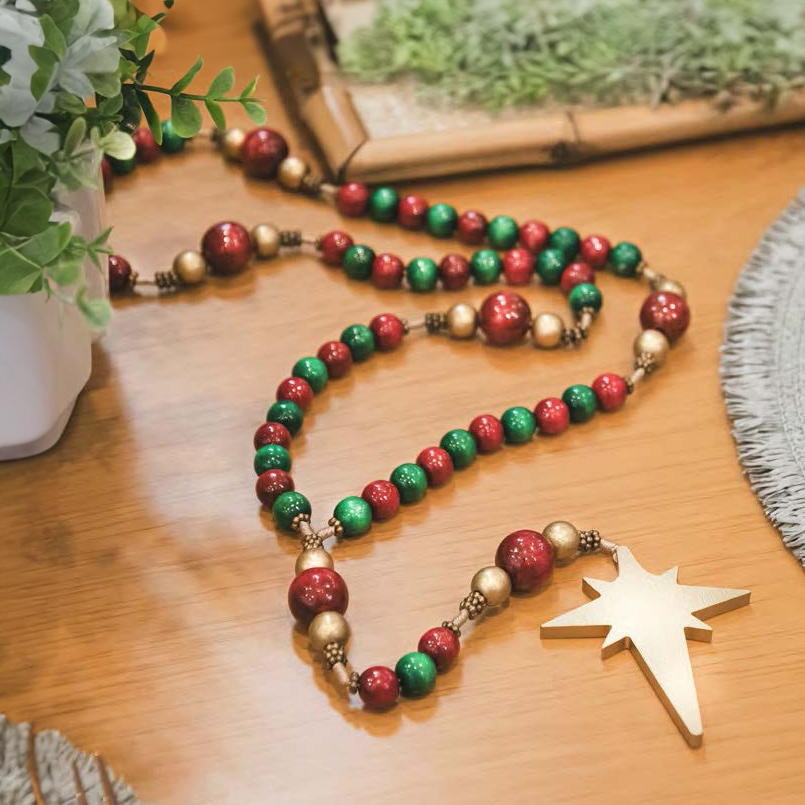 Red and Green Wood Christmas Rosary