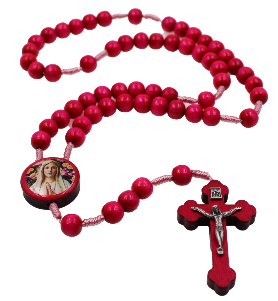 Our Lady of Fatima Pink Wood Rosary