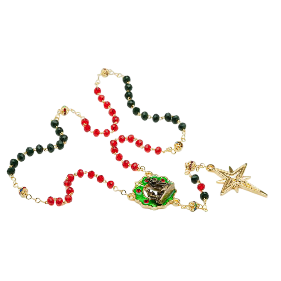 Red and Green Glass Christmas Rosary