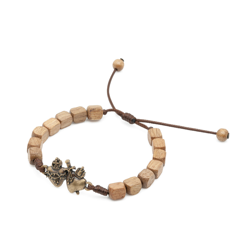 Immaculate & Sacred Heart Wood Bracelet