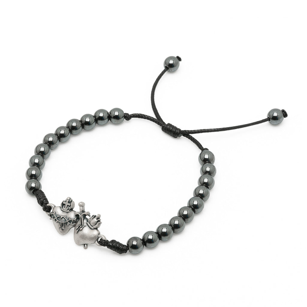 Immaculate & Sacred Hearts Hematite Bracelet