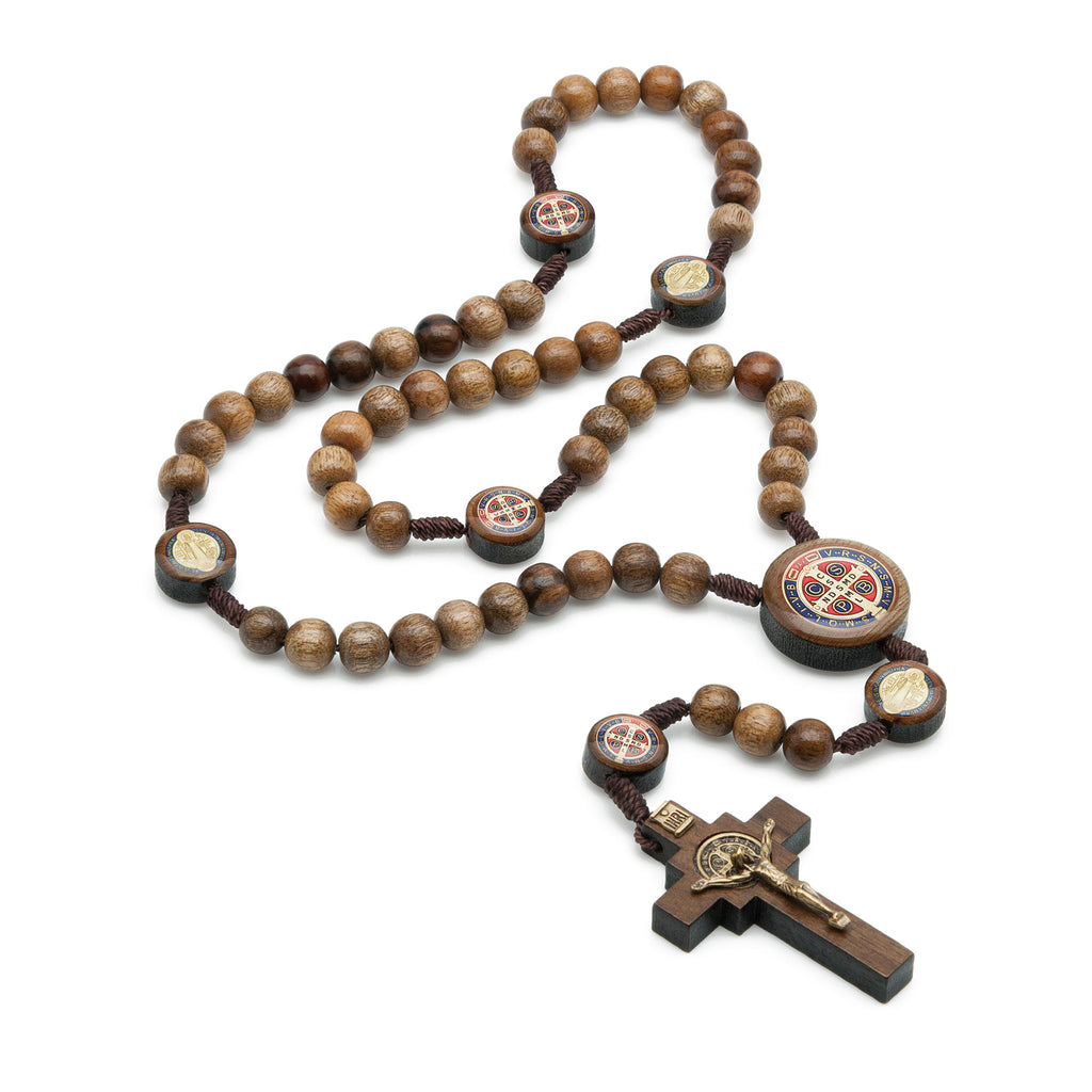 St. Benedict Wood Rosary on Cord