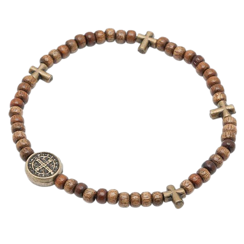 Wood St. Benedict Mini-Rosary Bracelet