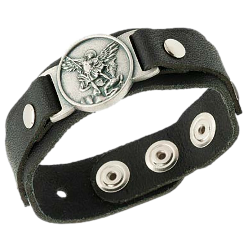 Men's Black St. Michael Leather Bracelet