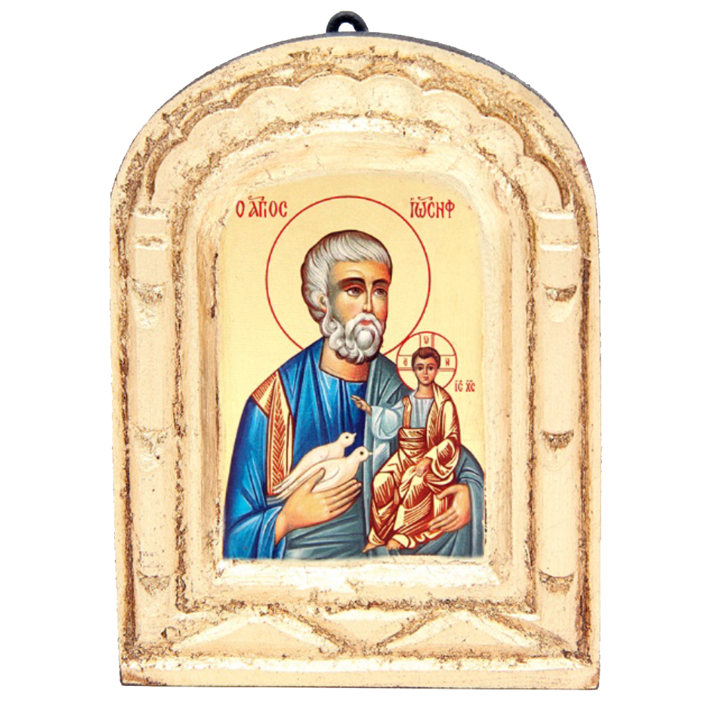 Hand Painted St Joseph Icon with Antique Look Frame - SPECIAL ORDER SIZES