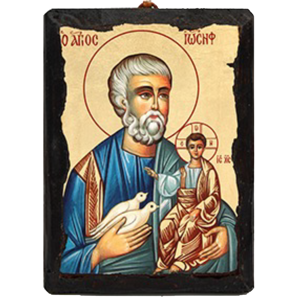 Hand Painted St Joseph Icon with Black Scroll Frame - SPECIAL ORDER SIZES