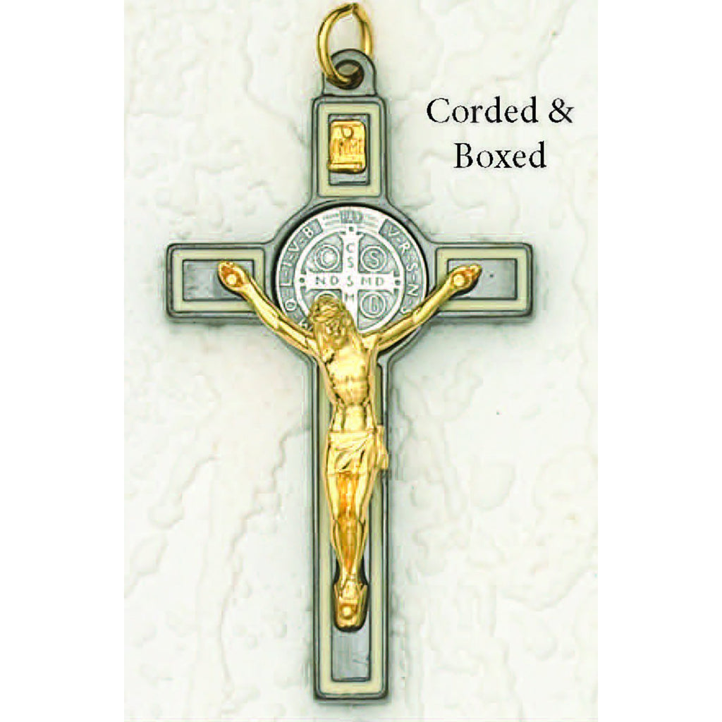 Saint Benedict Black Tone Crucifix - Silver Tone Medal