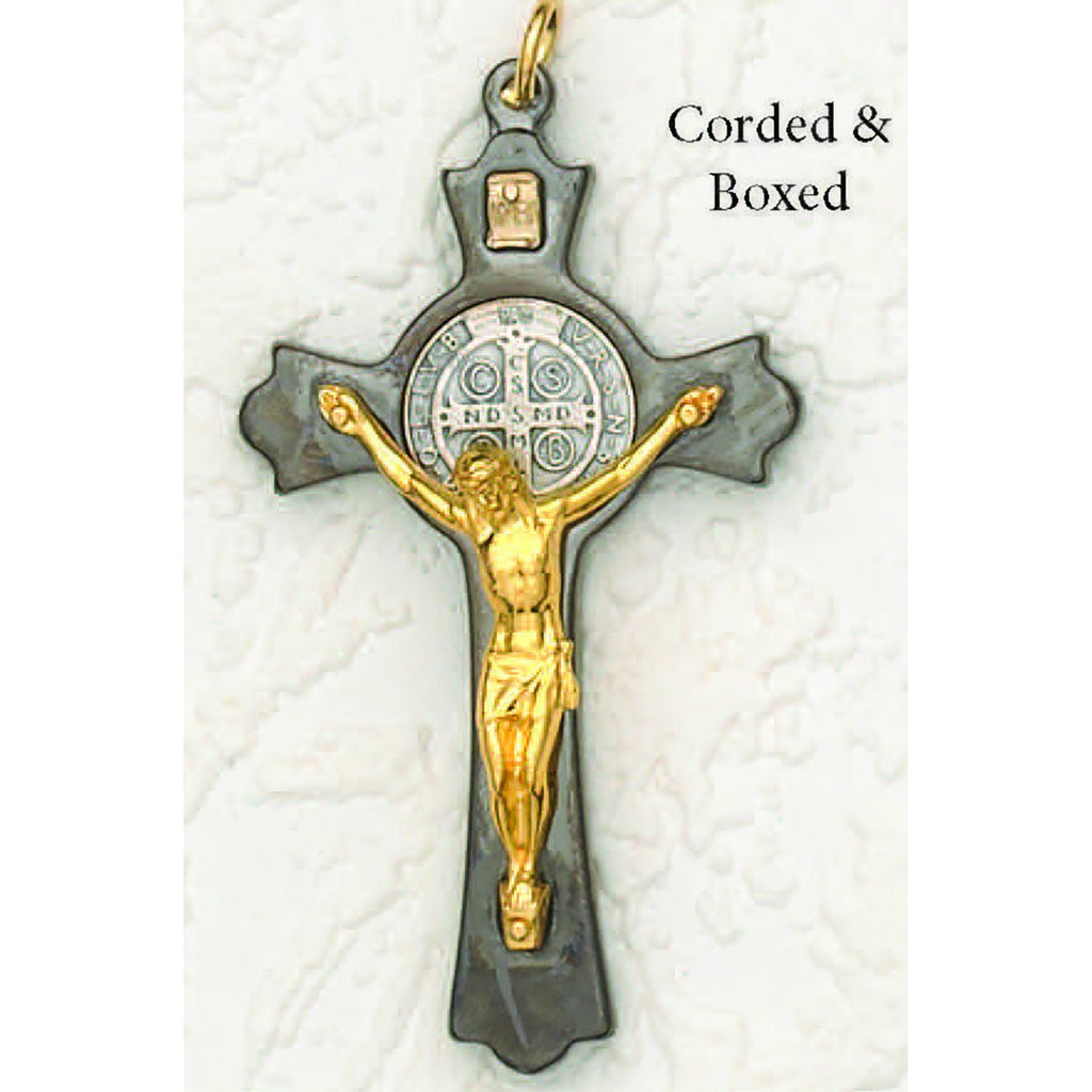 Saint Benedict Black Tone Cross - Silver Tone Medal