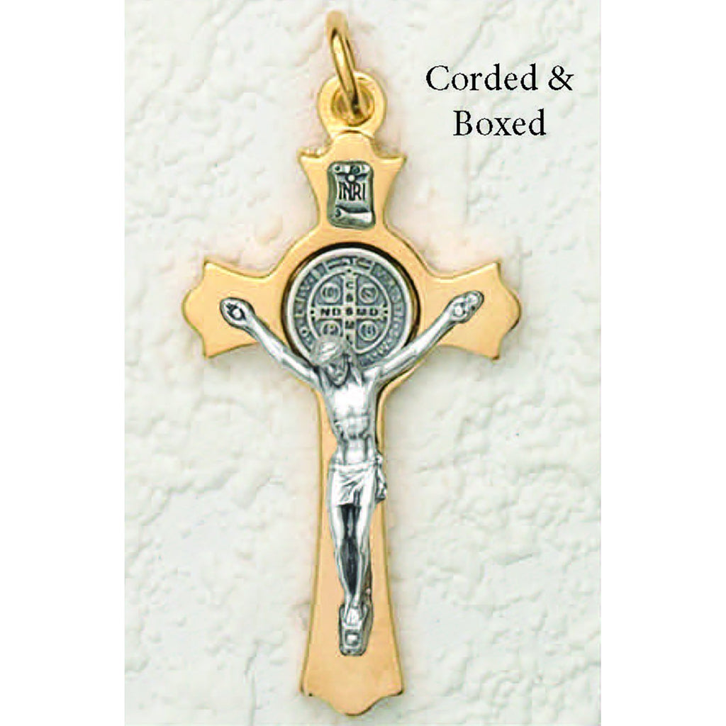 Saint Benedict Silver/Gold Tone Crucifix - Silver Tone Medal
