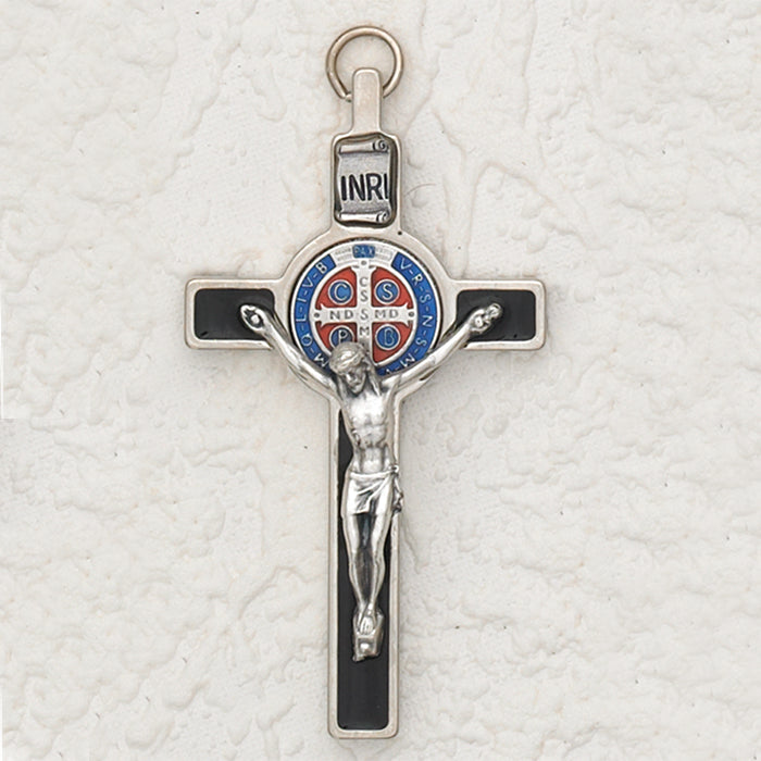 Saint Benedict Black Enamel Crucifix - Enameled Medal