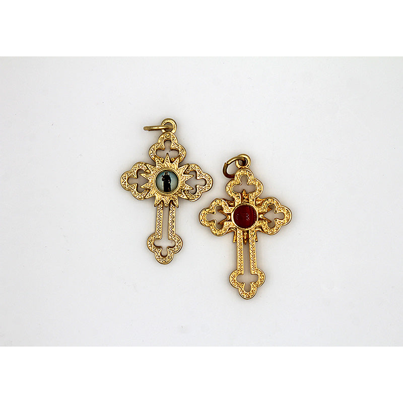 Gold Tone Cut Out Relic Cross with St Peregrine Center