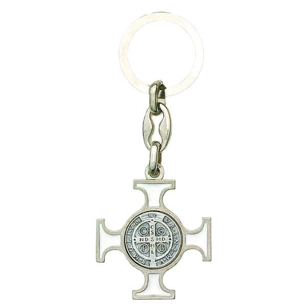 Saint Benedict Enamel Key Ring - White