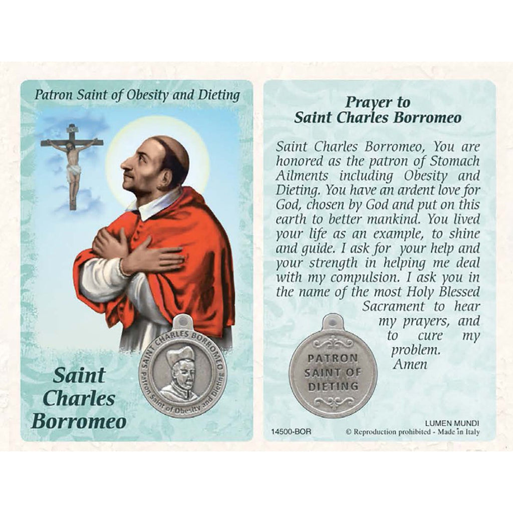 St. Charles Borromeo  Prayer Card with Medal - Healing Saint for Obesity & Dieting