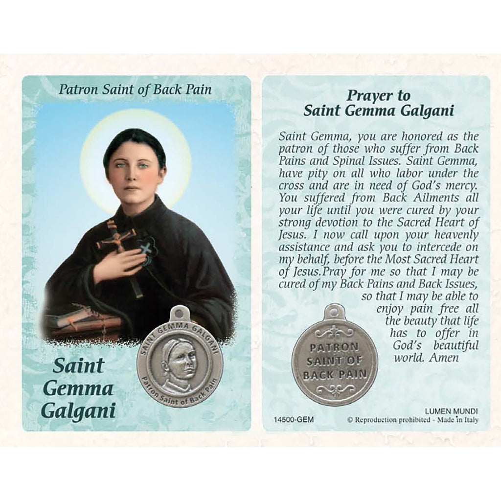 St. Gemma Galgani Prayer Card with Medal - Healing Saint for Back Pain