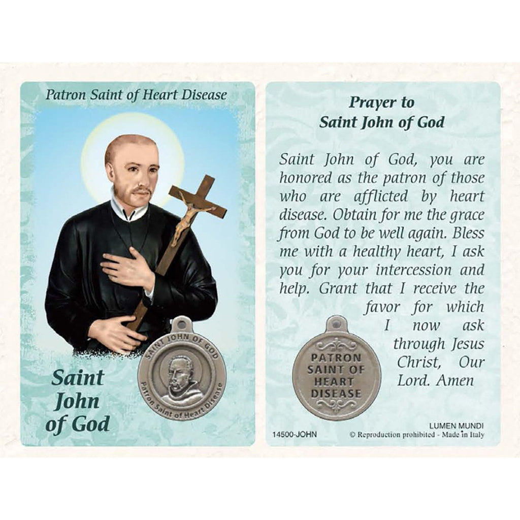Healing Saint - St John of God Card with Medal