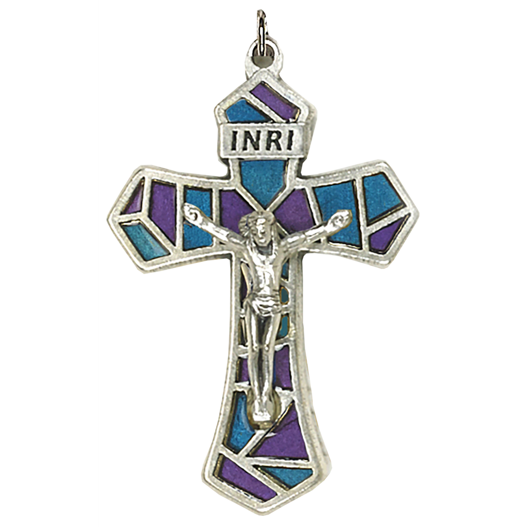 1-1/4 inch Purple/Blue Enameled Crucifix - Pack of 12