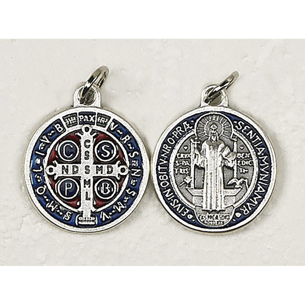 Saint Benedict Silver Tone - Dark Blue Enamel Medal - 9 Options