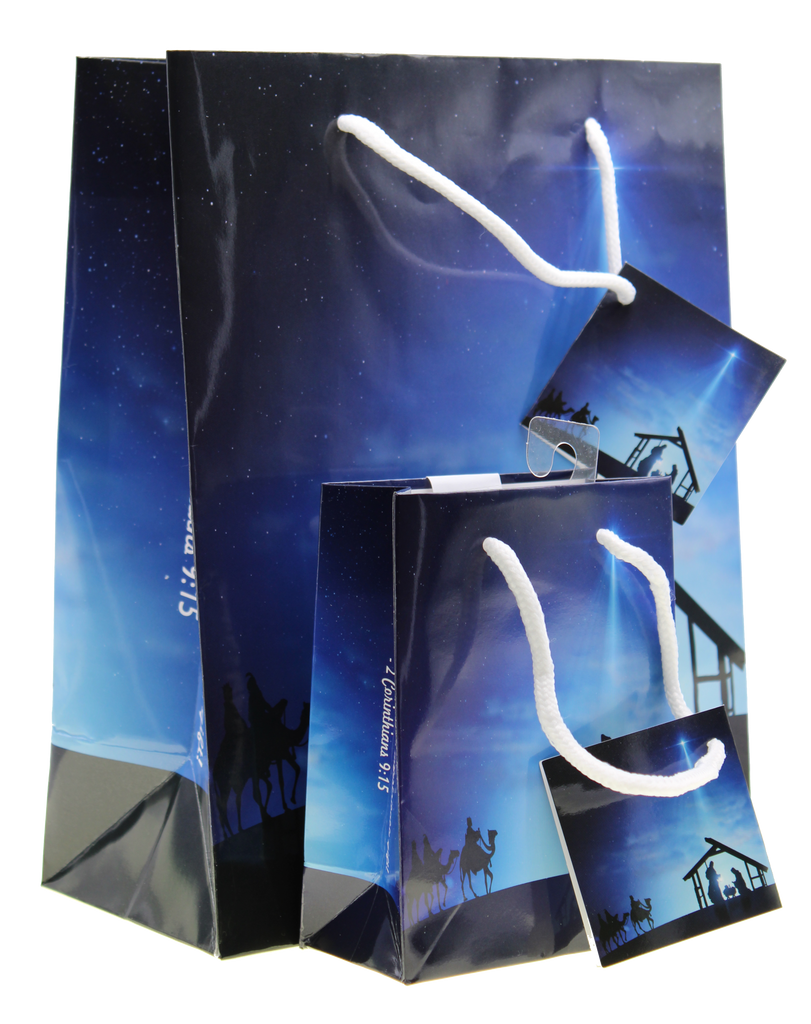 Blue Nativity Gift Bags with Gift Tissue