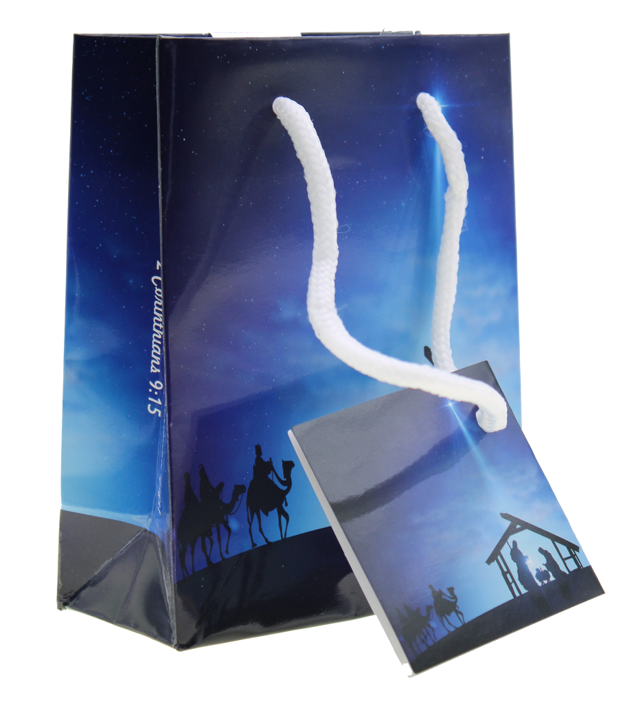 Blue Nativity Gift Bags with Gift Tissue