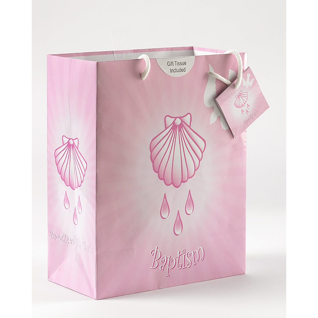 Large 9-3/4 Inch Pink Baptism Gift Bag With Tissue Paper