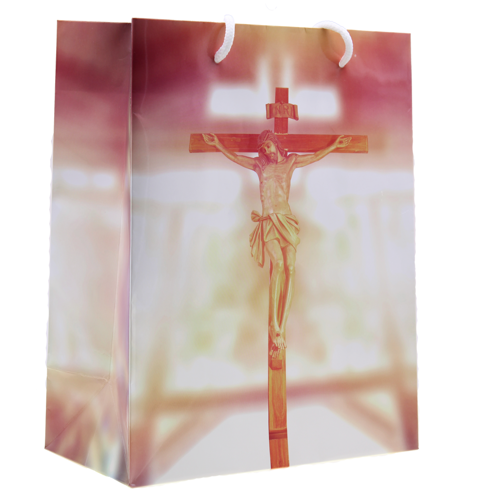 Crucifix Gift Bag with Gift Tissue-  9-3/4” x 7-3/4” - Large - Pack of 12