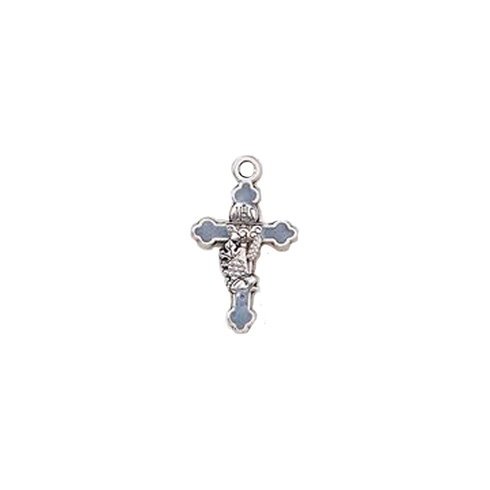 .75" Silver Tone and Blue Enamel First Holy Communion Cross